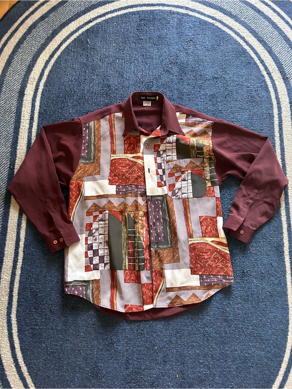 Men's Maroon Geometric Print Button-Down Shirt